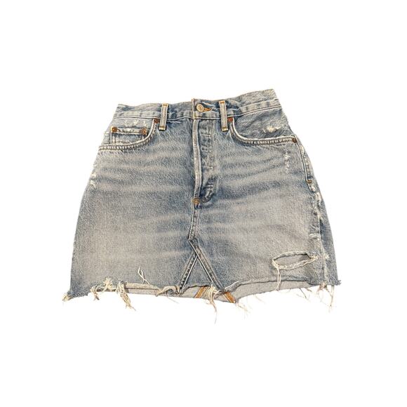 AGOLDE Quinn Distressed High Rise Light Wash Jean Mini Skirt in Size 25 - Picture 1 of 6